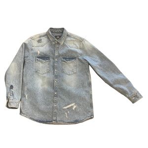 Zara Mens Relaxed Fit Distressed Denim Shirt - See  Notes